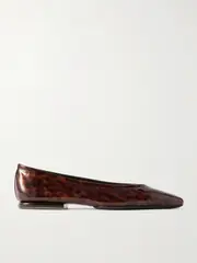 [Loro Piana] Loro Piana - Primula Leopard-print Patent-leather Ballet Flats - Dark brown - IT37 IT 37 Brown
