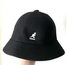 KANGOL Black White Embroidered Logo Kangaroo Casual Wool Felt Bucket Hat LARGE L