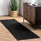 Runner jute carpet in black dye hand woven rug for living room hallway gallery