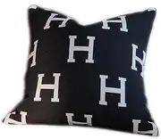 [Croker Horse] 20x20'' inches Throw Pillow Cushion Covers - Black Embroidery H Letter Luxury Modern Style Couch Sofa Pillow Cover for Living Room Bedroom