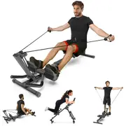 Advwin 4-in-1 Rowing Machine, Foldable Rowing Exercise Trainer, Multi-Function Rower Ab Fitness Equipment w/2-Level Angle & Adjustable height for Home Gym Core&Ab Trainer, 120kg Capacity