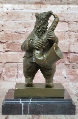 Williams Signed Bronze Animal Sculpture Bear Playing Music Saxophone Statue Salw