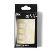 OXX Cosmetics 100 Pack Artificial Nails with Adhesive - Stiletto Shape, Clear