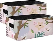 ODAWA Koala Leaves and Flowers Foldable Basket Folding Storage Boxes Set Decorative Organizing Baskets for Shelves and Closet, Set of 2
