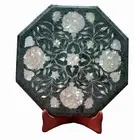 12 Inches Green Marble Coffee Table Top Gemstone Inlay Work Bed Side Table