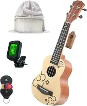FANGXIN Soprano Ukulele for Beginner 21 Inch Spruce Wood Panel Ukulele Ukelele with Mouthwash Bag Tuner 5 Picks (Floral Pattern)