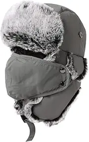 [TOP-EX] TOPEX XL/XXL Waterproof Aviator Hat Men's Winter Hat Warm Trapper Hat with Ear Flaps Fur Hat Russian Hat, TE69265_Grey, Large-X-Large