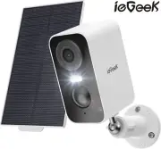 Iegeek 2K Security Camera 5200mAh Battery Night Vision WiFi Wireless Solar Panel