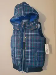 NEW Peyton & Parker Puffer Hooded Plaid Vest Jacket Outerwear Girls Size L 14