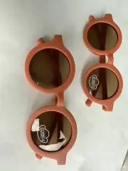 2 Pair Baby Toddler Kids Boho Retro Oversized Round Sunglasses Rust Burnt Orange