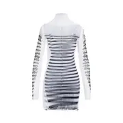 [Jean Paul Gaultier] Jean Paul Gaultier-White Spandex Mesh Printed Feathers Mariniere Mini Dress-Donna S STAND