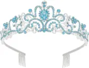 Blue Opal Tiara Crowns for Women Girls, Princess Crown with Combs Tiaras for Wom
