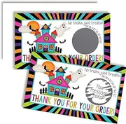 Colorful Haunted House Spooktacular Halloween Themed Scratch & Win Customer Appreciation Package Inserts for Small Businesses, 20 2" X 3.5” Single Sided Insert Cards with Scratch Off Stickers included by AmandaCreation