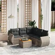 Patio Sets 6 Piece Garden Sofa Set with Cushions Grey Poly Rattan