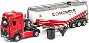Die-cast 1:24 Heavy Cement Tanker Engineering Container Transport Truck Model Metal Sound Light Simulation Mini Vehicle Model Miniature Vehicle(Red)