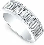 [HEARTS AND YOU] 5ct Emerald Cut Elegant Moissanite Half Eternity Wedding Band White Gold Plated