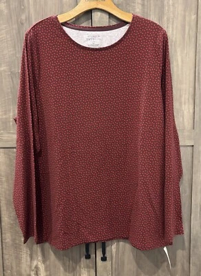 NWT Talbots Tee 2X Long Sleeve Shirt Top Maroon Polka Dots