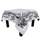 Christmas Tablecloth Holiday Table Linen Tapestry Silver Blue Table Cover Fabric