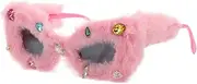 [PACKOVE] Women Plush Fuzzy Cat Eye Sunglasses Punk Soft Velvet Shades Ladies Handmade Party Masquerade Eyewear for Women Men Cosplay Party
