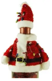 Ugly Santa Sweater Wine Bottle Topper with Light String and Santa Hat
