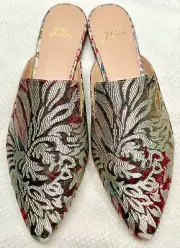 New J Crew Marina Jacquard Slide Mule Flat in Silver Fantasia Size US 8.5