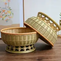 在飛比找樂天市場購物網優惠-‹編織籃› 客廳水果盤竹子編織竹製品 饅頭筐 帶蓋竹筐圓形饃