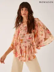 Monsoon Nude Cassia Shirred Floral Print Blouse (H91724) | $159