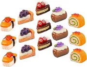 FUNNETOYU 15Pcs Miniature Food Doll House Cake Models Fake Dessert Cakes Simulated Cakes for Kitchen Scene Decor and Pretend Play Mixed Style