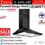 Devanti Range Hood Rangehood 600mm 60cm Kitchen Pyramid Canopy LED Light Black