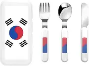 Flag Of Republic Of Korea 3 Piece Set For Camping Stainless Steel Flatware, Spoon, Fork, Knife, Ideal For Outdoor