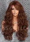 Human Hair Blend 28" Long Curly Full Wig Heat OK Auburn Mix Bangs 30/27 RBBT