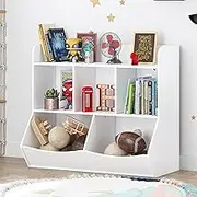 UTEX Toy Storage Organizer with Bookcase, Kids Multi-Shelf Cubby for Books & Toys, Storage Organizer for Boys and Girls' Playroom, Bedroom – White