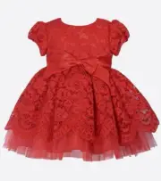 NEW Bonnie Jean Girls Size 24M "RED EMBROIDERED" Lace Mikado Bow Dress NWT