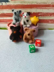 Needle felted wool 3 teddy bears and 1 teddy cat mini sculpture one of a kind
