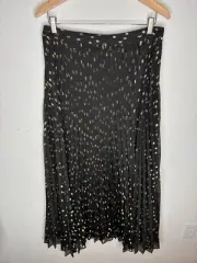 Chico's Black Label Pleated Maxi Skirt Gold Dot Black Size 1.5 US 10 NWT