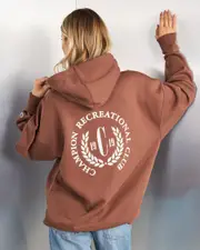 [Champion] Champion Women's Rochester Graphic Oversized Hoodie in Time Out Brown Size Large L Time Out Brown