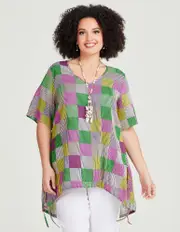 [TS] Taking Shape Linen Blend Check Tunic Size 16 in Print - Plus Size Women's Clothing Print
