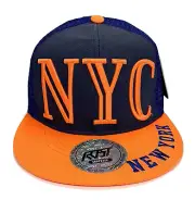 NYC New York Flat Bill Snap Back Ball Cap Orange & Blue Mesh Back Adjustable Hat