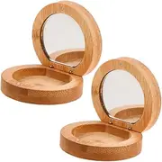 UPKOCH 2pcs Bamboo Folding Makeup Mirror High Clarity Portable Wooden Cosmetic Mirror for Purse Travel Compact Handheld Vanity for Home and Office Use