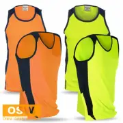 HiVis Cool Dry Breathable Micromesh Sweat Wicking Tradies Builder Singlet XS~5XL