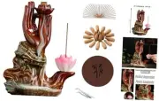 Dragon Backflow Incense Burner, Buddha Hand Lotus Ceramic Incense Holder,