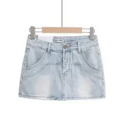 Low-Rise Denim Mini Skirt White & Blue - S