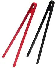 2 Pieces Silicone Trivet Tongs, 11.4inch Barbecue Tongs Heat Resistant Anti-Slip Non-Stick Food Grade Kitchen Accessories Utensils for BBQ Grilling Salad Toast (Red + Black)