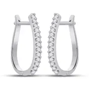14k White Gold Round Diamond Oblong Hoop Earrings 1/4 Cttw