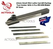 Small Mini Lathe Cut Off Parting Tool Holder 10mm With 6 Pcs M2 HSS Blade Of 5mm