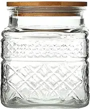 Prettidecor Glass Storage Jar, 38 FL OZ Glass Food Storage Canisters with Bamboo Lid, Kitchen Containers Decorative Jar Airtight Glass Jars For Cereal Nuts Snack Candy Cookies Coffee Tea