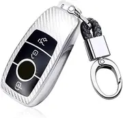 ontto Silicone Car Key Fob Cover Keyring for Mercedes 2016 2017 Benz E-Class E200 E300 E200L E300L E320L Accessories Key Case Key Shell Key Holder Keychain Silver