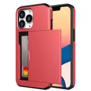 ZUSLAB Slide Armor Card Holder Case for iPhone 13 6.1" Protective Shockproof Hard Back Cover for Apple - Red
