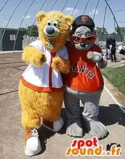 2 SpotSound Amazons mascot: a beige bear and a gray sea lion