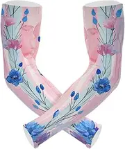 [Yoogain] UV Protection Compression Sleeve Women Blue Bellflower Pink Light Blue Stripes Watercolor Gardening Sleeves Tattoo Cover Strong Air Permeability cubre brazos, Blue Bellflower Pink Light Blue